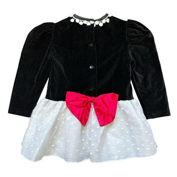 Vintage Girls Dress 4T Black Velvet w/ Tulle Skirt, Roses Red Bow Kawalla Dressy - Picture 2 of 10